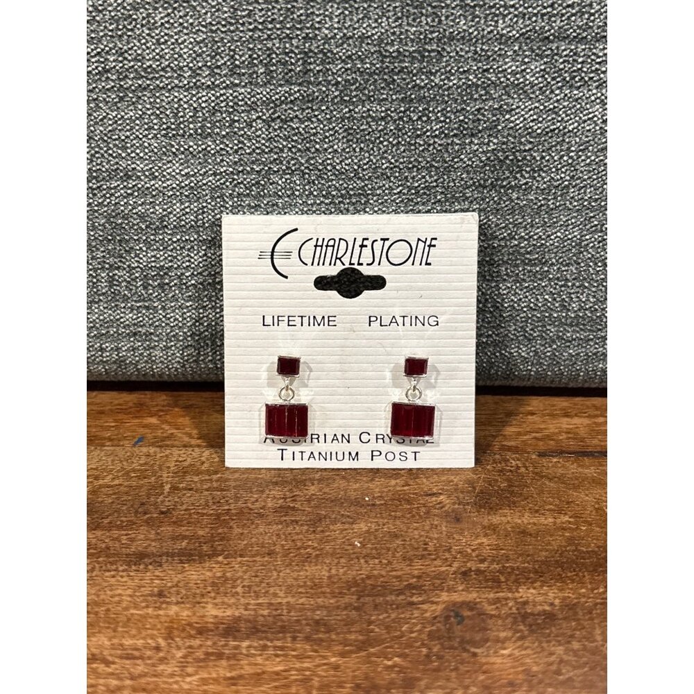 Charlestone Austrian Crystal Red Drop Earrings With Titanium Post